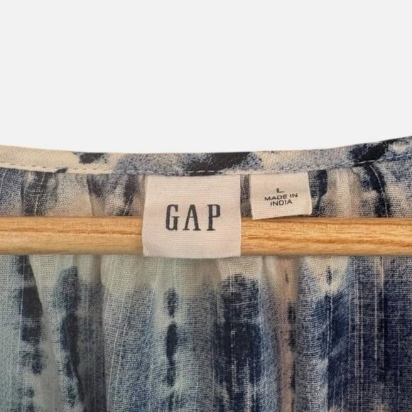 Women's Large Blue Tie Dye Midi Cotton Casual Flowy Shift Belt Nautical Dress - Picture 4 of 5